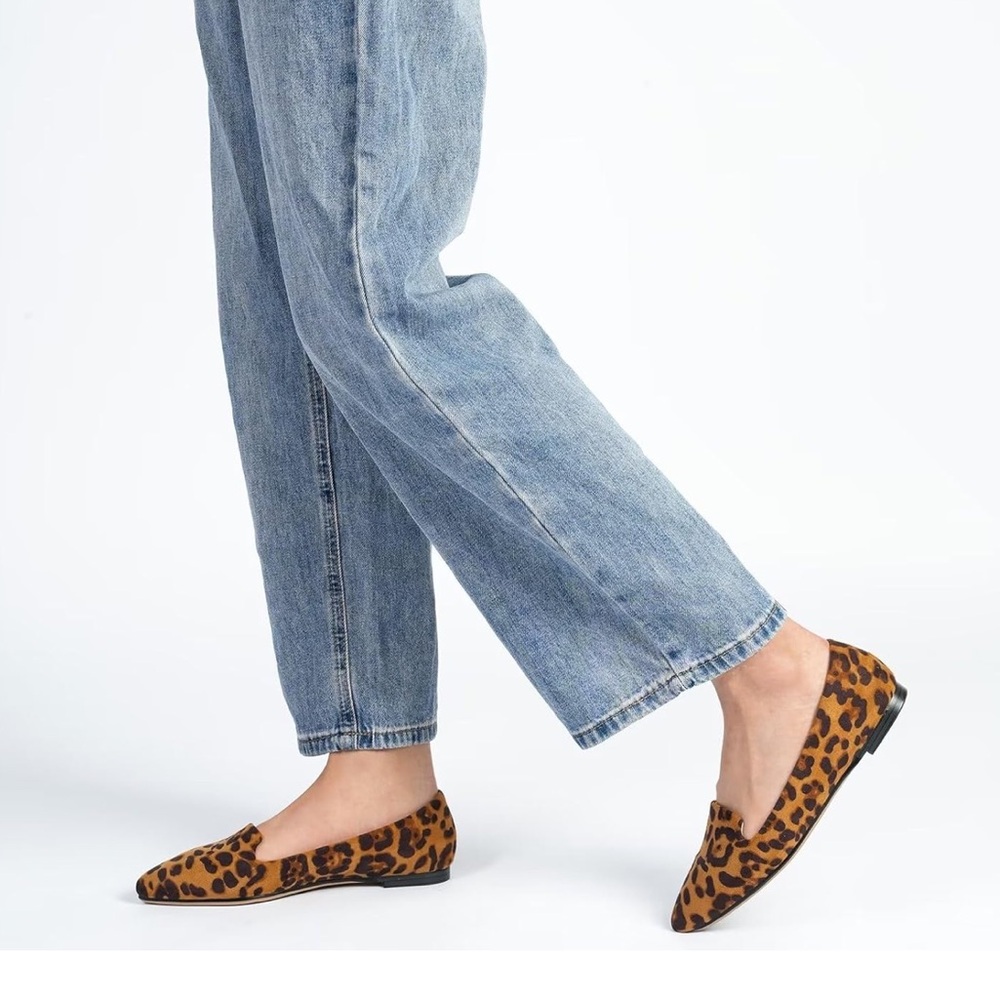 MUSSHOE Leopard Suede Flat Shoes Women Comfortable Slip on Women's Flats 9.5